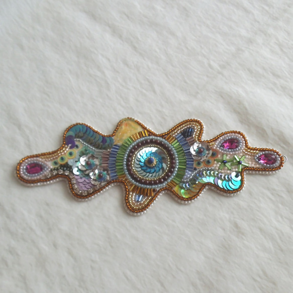 啊米巴的形状珠锈手镯 蓝色 / bead embroidery bracelet "ameba" blue 第4張的照片