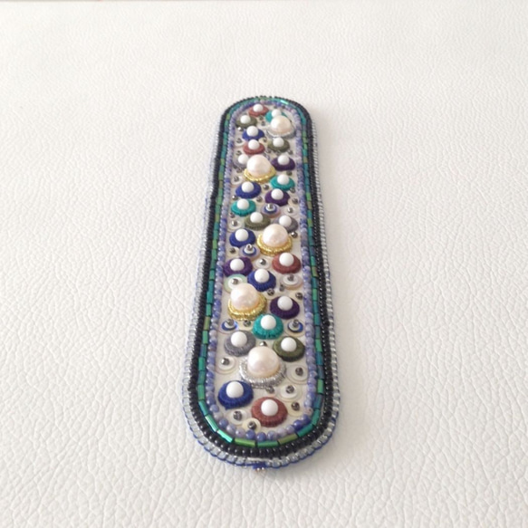 【beads embroidery】 blue dot simple bracelet 第2張的照片