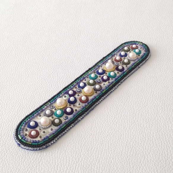 【beads embroidery】 blue dot simple bracelet 第3張的照片