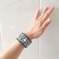 【beads embroidery】 blue dot simple bracelet 第5張的照片