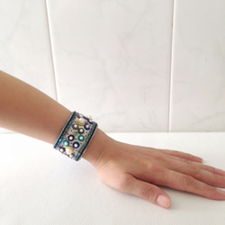 【beads embroidery】 blue dot simple bracelet 第6張的照片