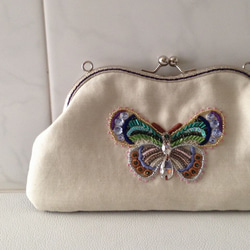 Kimono M-shape large purse /-clutch bag with bead embroidery 第3張的照片