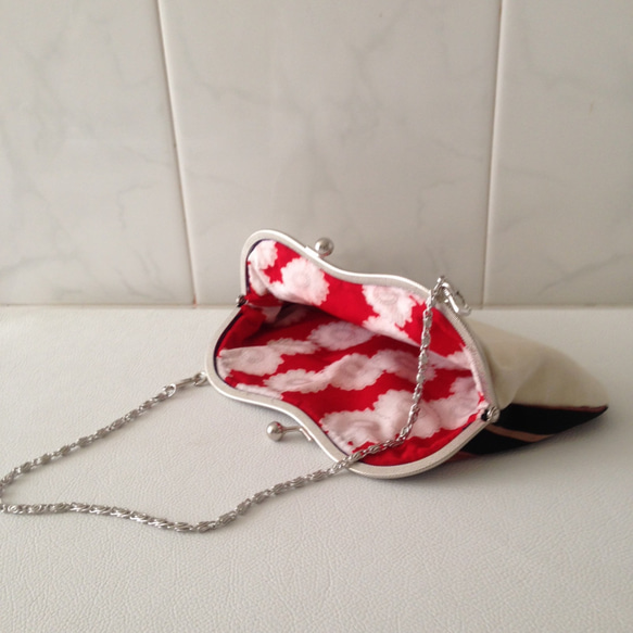 Kimono M-shape large purse /-clutch bag with bead embroidery 第5張的照片