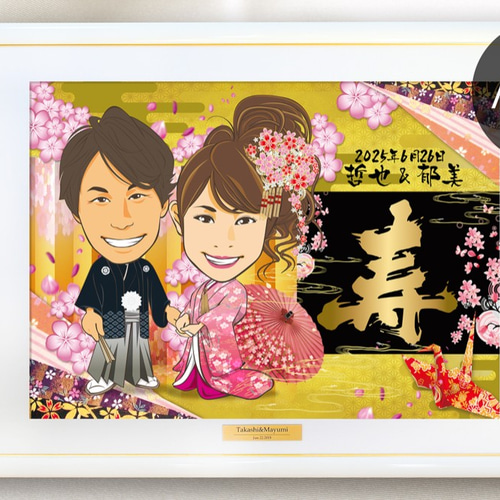 ウェルカムボード 似顔絵 A3横 和柄 金デザイン ウェルカムボード