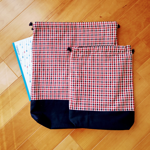 Sale【送料無料】巾着(Ｌ・M) 2点セット F101-2 2枚目の画像