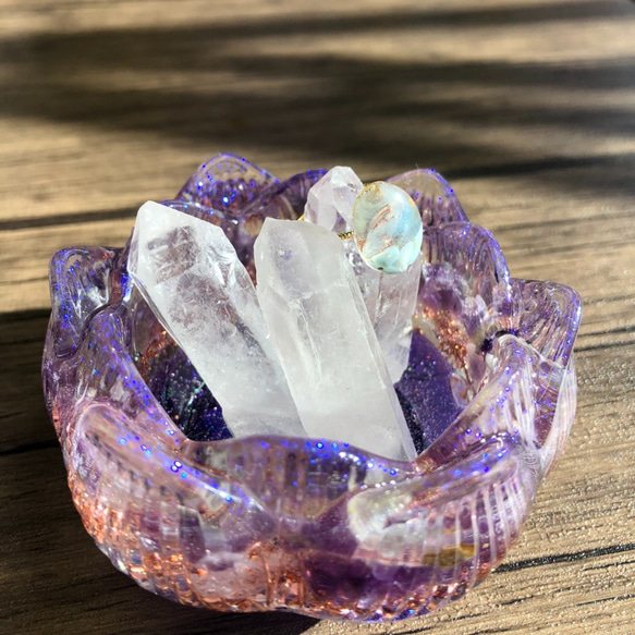 蓮型 オルゴナイト 器 小物入れ キャンドルホルダー アメジスト 水晶