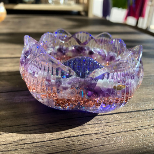 蓮型 オルゴナイト 器 小物入れ キャンドルホルダー アメジスト 水晶