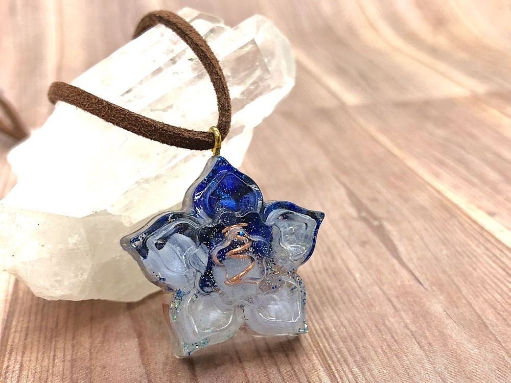 フラワーオルゴナイトネックレス ラピスラズリ＆ブルーレースアゲート