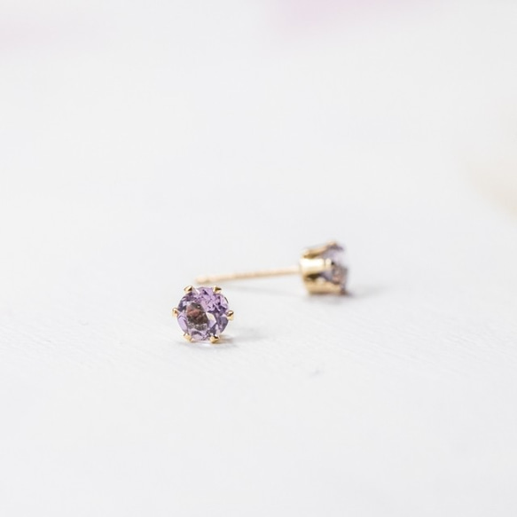 【birthstone/14kgf】誕生石ピアス 2月 amethyst 4枚目の画像