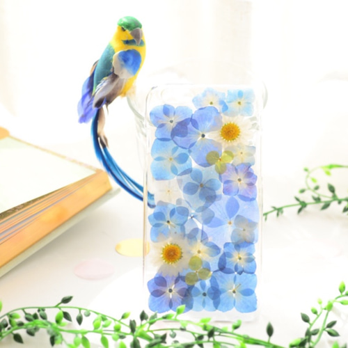 完成品】iPhone6/6s♡ブルーアジサイ♡押し花ケース