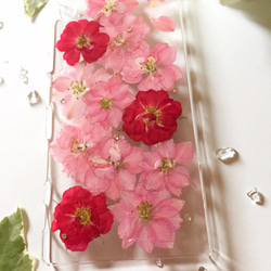 【全機種対応】ピンクローズの押し花スマホケース 3枚目の画像