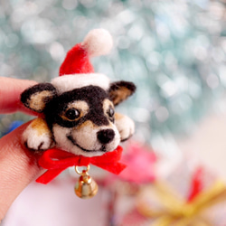 クリスマスのワンコサンタブローチ 【黒柴犬】 4枚目の画像