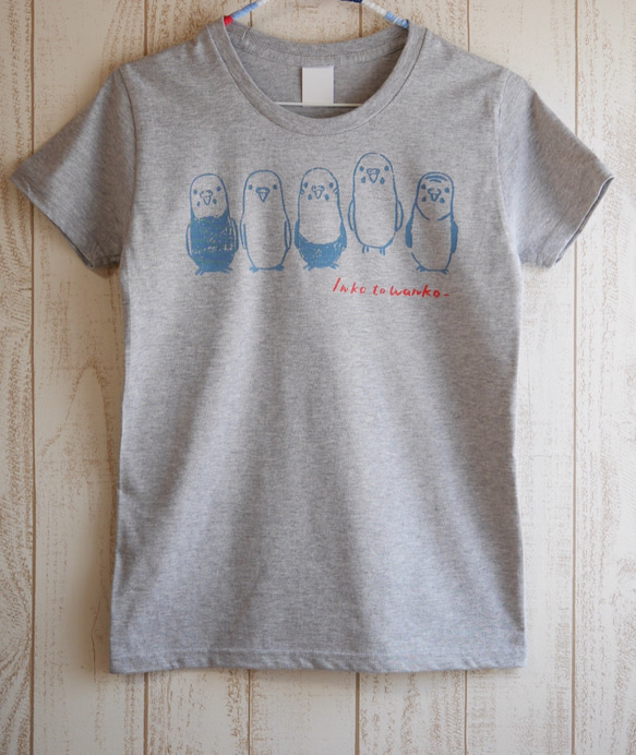 手描きセキセイインコのTシャツ  【白／グレー】 1枚目の画像