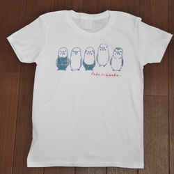 手描きセキセイインコのTシャツ  【白／グレー】 3枚目の画像