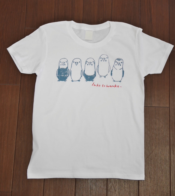 手描きセキセイインコのTシャツ  【白／グレー】 3枚目の画像