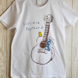 ギターと小鳥のTシャツ 【白／グレー】＊再販＊ 1枚目の画像