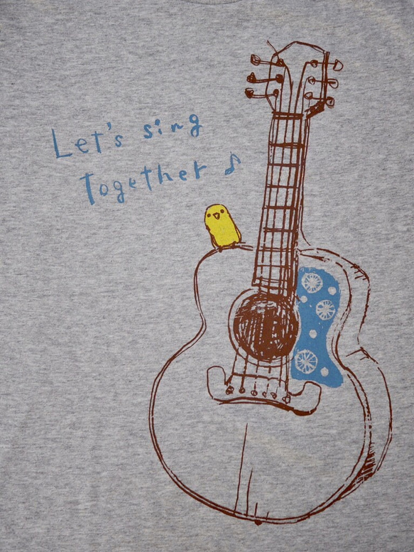 ギターと小鳥のTシャツ 【白／グレー】＊再販＊ 5枚目の画像