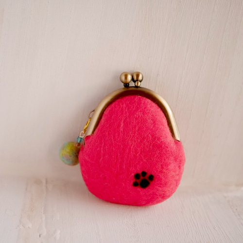 【まこペコ】 羊毛フェルト にっこりコーギーの小さな羊毛フェルトがま口 がま口 インコとワンコ