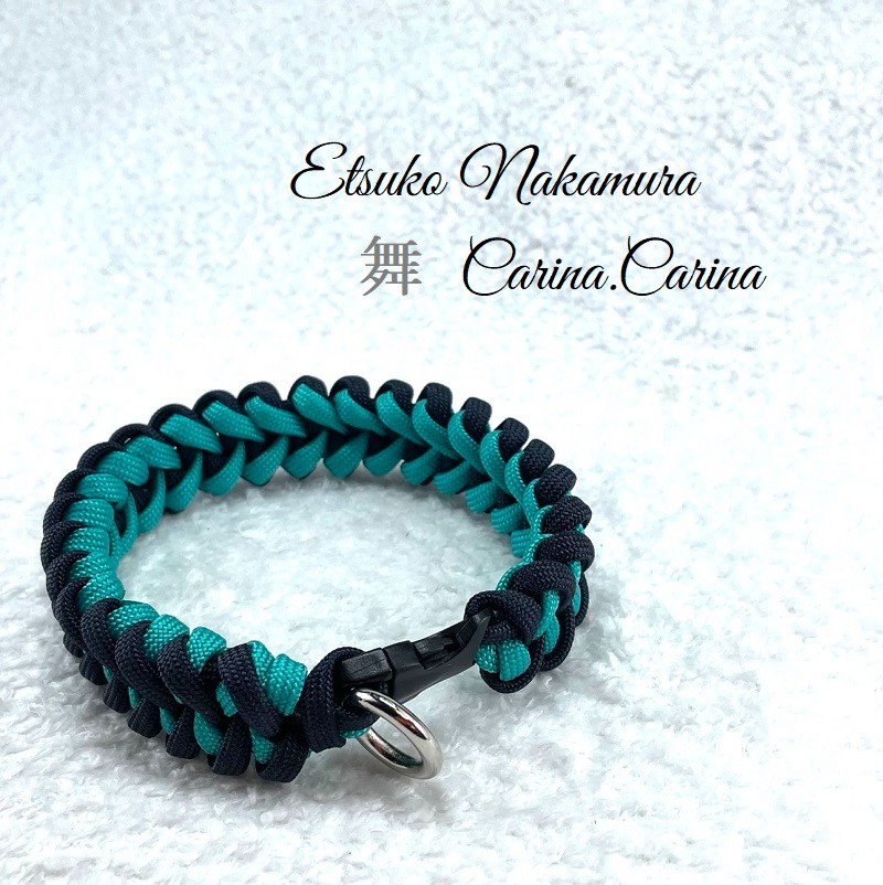[公式]パラコード#15  中、小型犬首輪ネイビーとオーキッドブルーマクラメ編みNo29