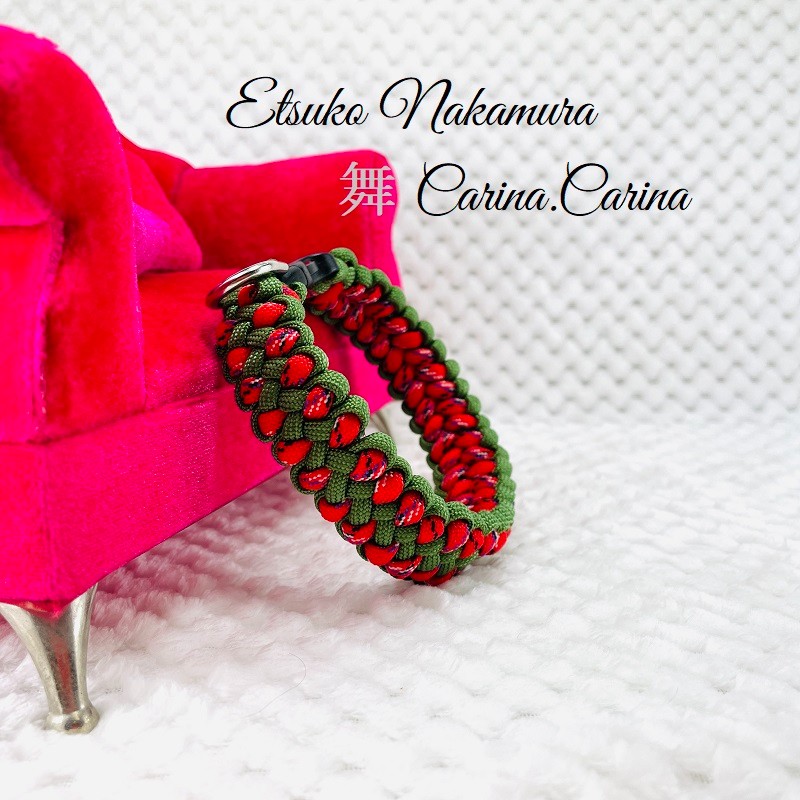 [公式]パラコードNo57マクラメ編み ダークグリーンとデザートレッドの犬首輪