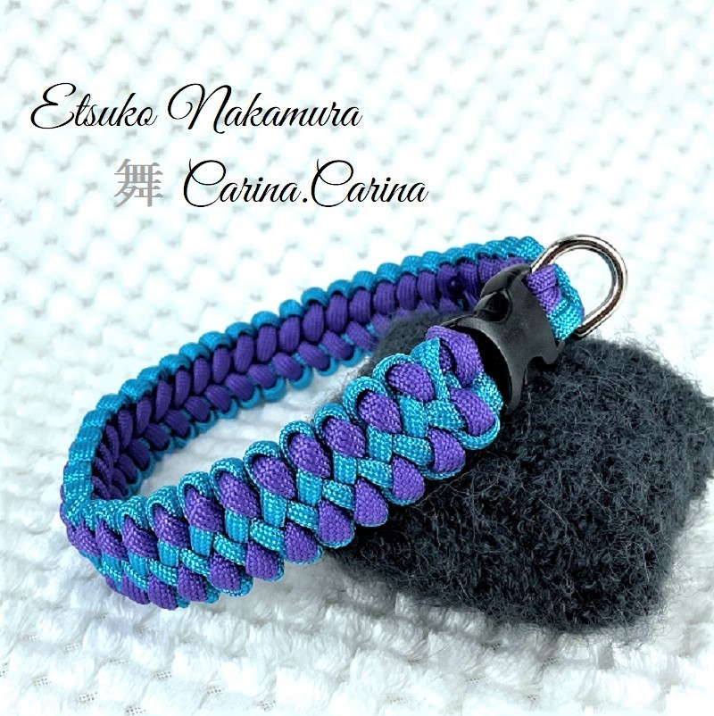 パラコード首輪❥太め❥中型犬　パープル×水色　№033 パラコード首輪❥太め❥中型犬パープル×水色№033