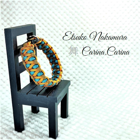 「キット]パラコード#49No70 マクラメ編みオレンジとブルーの犬猫首輪 3枚目の画像