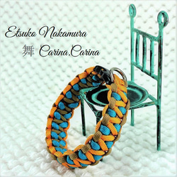 「キット]パラコード#49No70 マクラメ編みオレンジとブルーの犬猫首輪 4枚目の画像