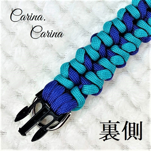 パラコード❥首輪❥ブルー  　№009 パラコード首輪 シングル編みハーフチョークタイプ