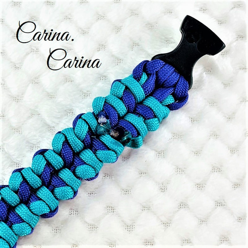 パラコード❥首輪❥ブルー  　№009 パラコード首輪 大型犬用 (内周44.5cm) トロピカルカラー5色