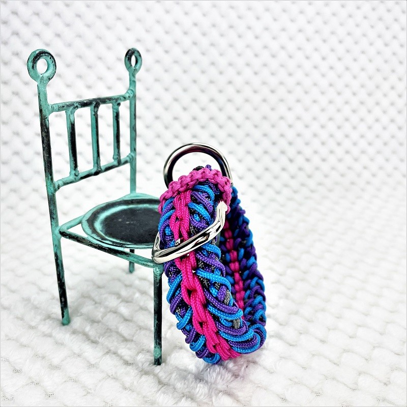 [公式]パラコードマクラメ編み＃133No163 ピンク・ブレー・紫・茶の小型犬・中型犬首輪