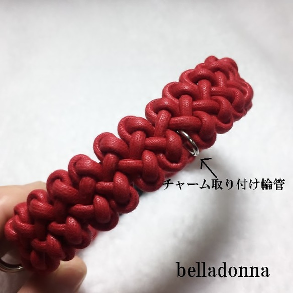 赤の綿ロープマクラメ編みの首輪 4枚目の画像