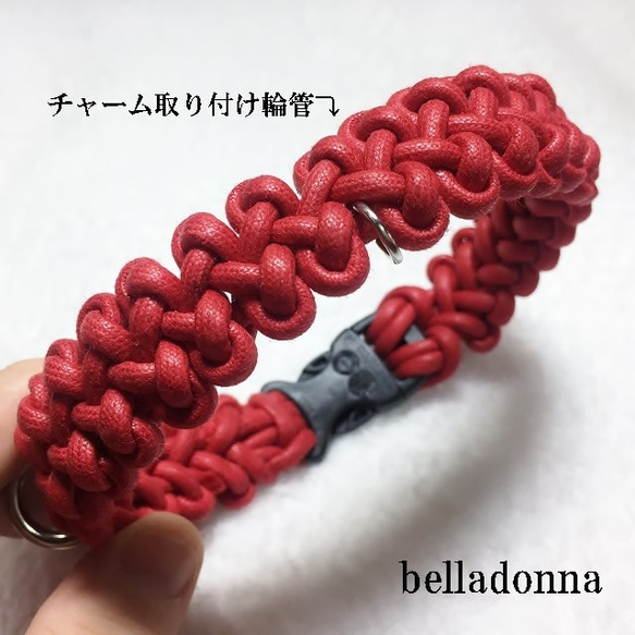 赤の綿ロープマクラメ編みの首輪 5枚目の画像