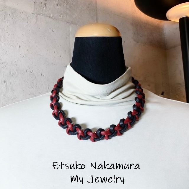 ワイン＆ブラック綿100%ロープマクラメ編みネックチョーカー