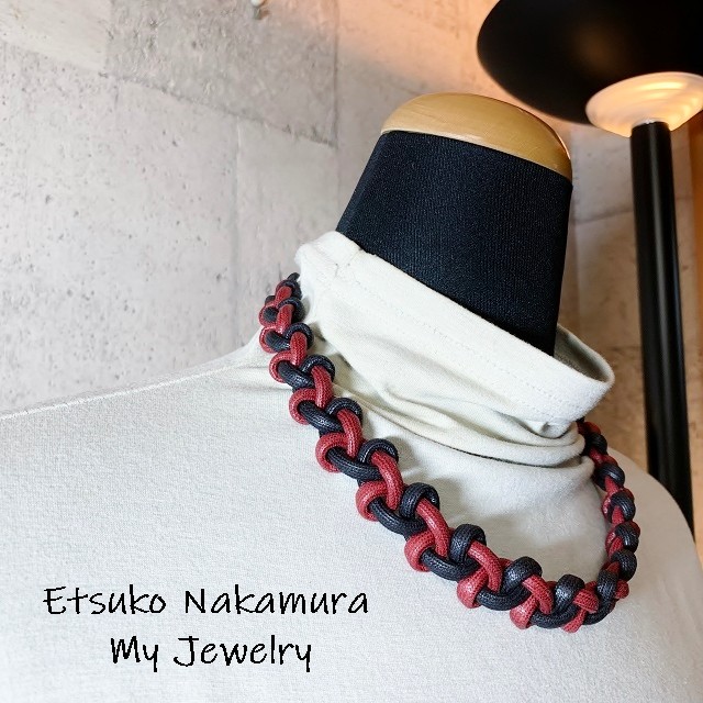 ワイン＆ブラック綿100%ロープマクラメ編みネックチョーカー