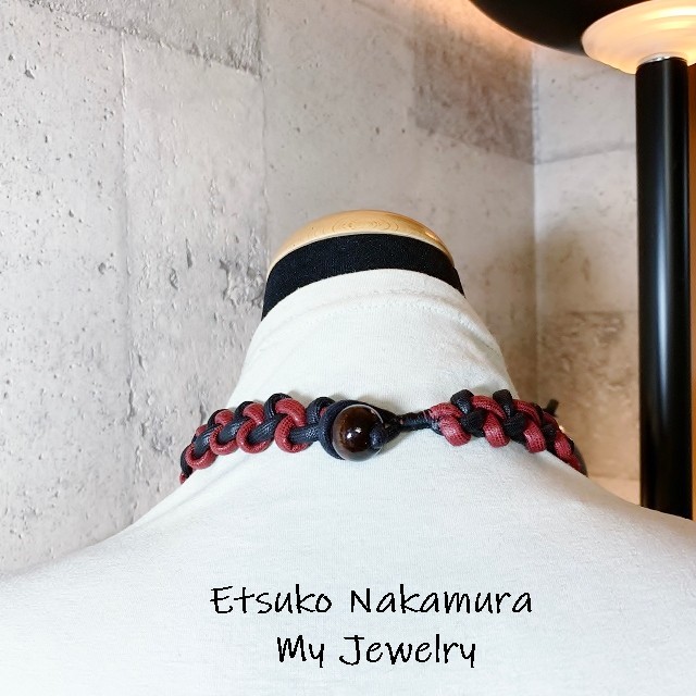 ワイン＆ブラック綿100%ロープマクラメ編みネックチョーカー