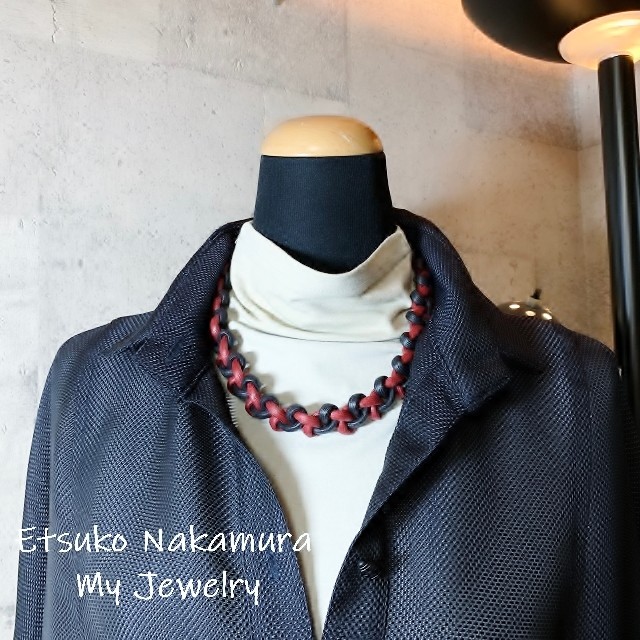 ワイン＆ブラック綿100%ロープマクラメ編みネックチョーカー