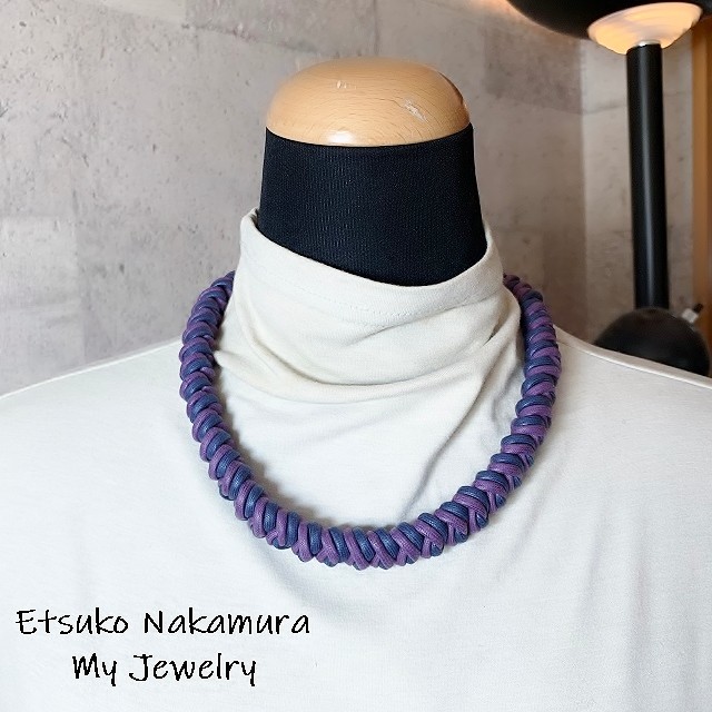 綿100%ロー引きロープナス紺シックなマクラメ編みネック＆チョーカー