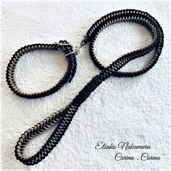 パラコードマクラメ編みNo3大、中型犬リード＆首輪セット　 1枚目の画像