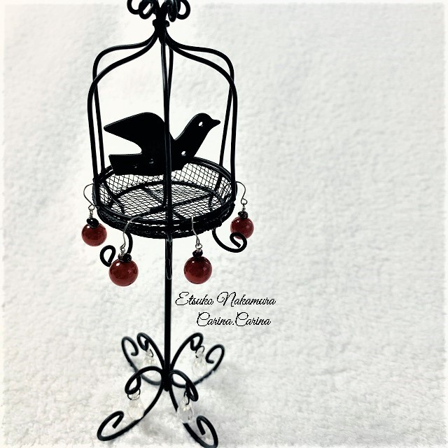 カーネリアン＆ガーネットさざれ石1粒ピアス・イヤリング