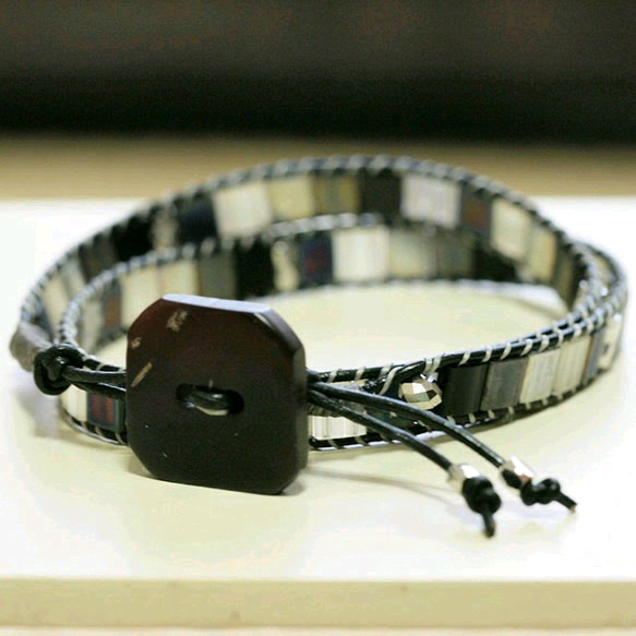 ラップブレスレット2wrap bracelet　black＆gray 1枚目の画像