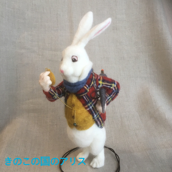 アリスの時計うさぎ【タータンチェックver】 羊毛フェルト きのこの国 