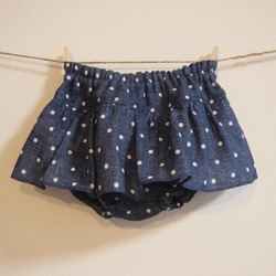 【再販】デニム風Wガーゼのスカート付きブルマ  60cm〜90cm 2枚目の画像