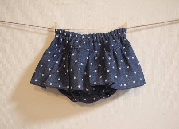 【再販】デニム風Wガーゼのスカート付きブルマ  60cm〜90cm 2枚目の画像