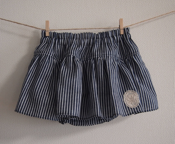 【再販】デニム風Wガーゼのスカート付きブルマ  60cm〜90cm 3枚目の画像
