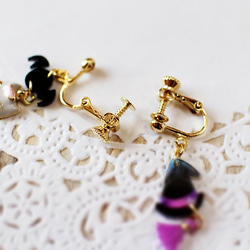 イヤリング　猫とコウモリ（黒猫×オレンジ） min-258a 4枚目の画像