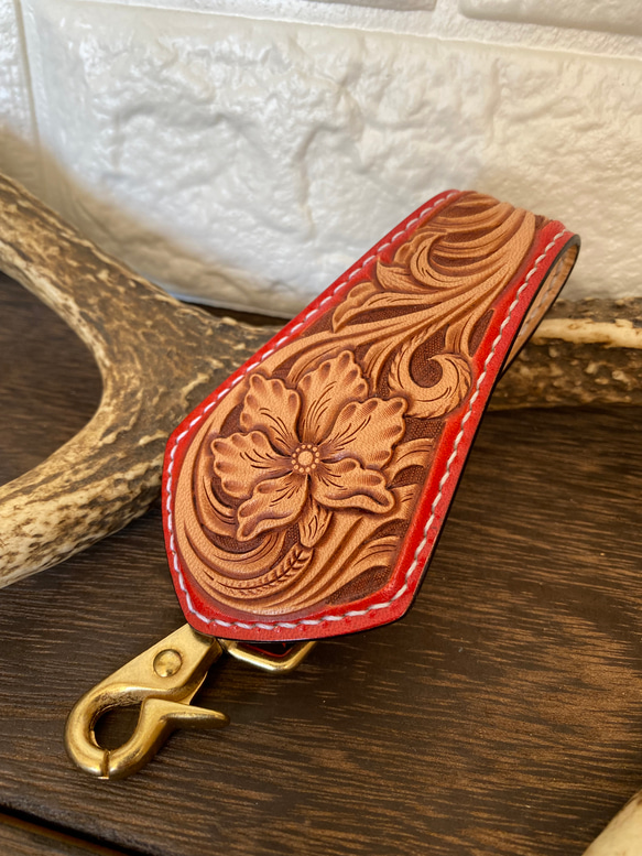 カービングベルトループキーホルダー color レッド キーリング（メンズ