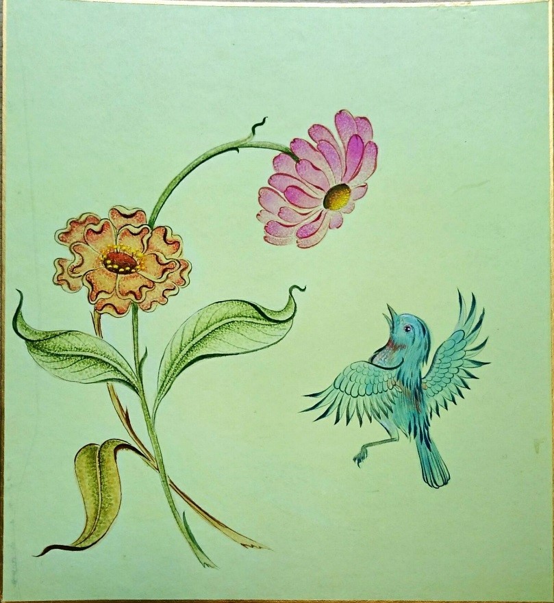 現代イラン絵画「花と鳥」 8,100円