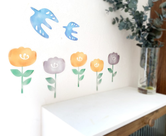 トリとハナ【北欧】　ウォールステッカー/ウォールデコ【送料無料】 1枚目の画像