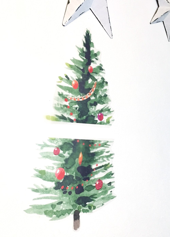 クリスマスツリー【水彩】Lサイズ　ウォールステッカー/ウォールデコ【送料無料】 3枚目の画像