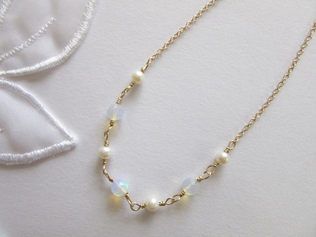 14kgf オパールとパールのネックレス 2